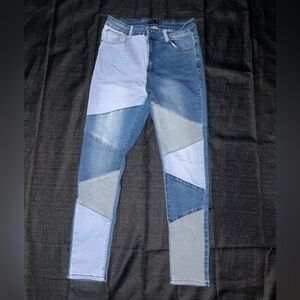 Patchwork Skinny Jeans - Blue and Gray